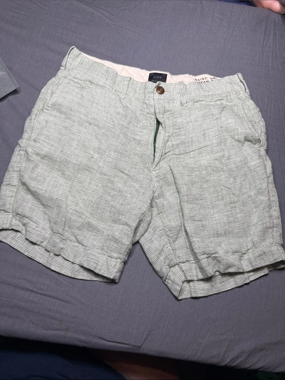 J. Crew Pale Green Striped Men’s Flat-Front Shorts